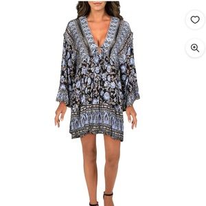 💙 Free People Moonlight Dance Printed Ruffled mini dress or Tunic or dress Sz M